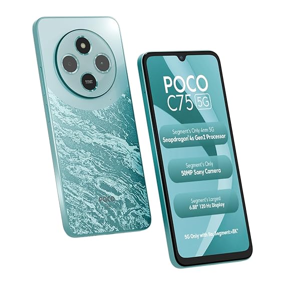 POCO C75 5G Aqua Bliss|4GB RAM 128GB ROM|6.88 inch HD+ Display|50MP Camera|5160 mAh Battery